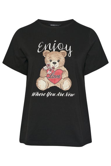 Yours Curve Black Teddy Bear Print T-Shirt