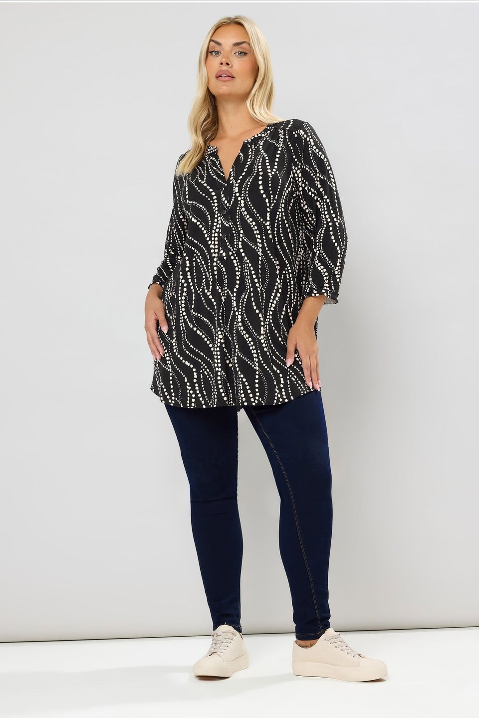 Yours Curve Black Spot Print Half Placket Shirt