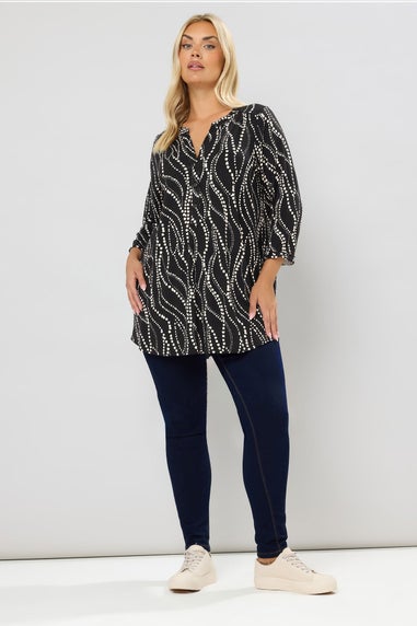 Yours Curve Black Spot Print Half Placket Shirt
