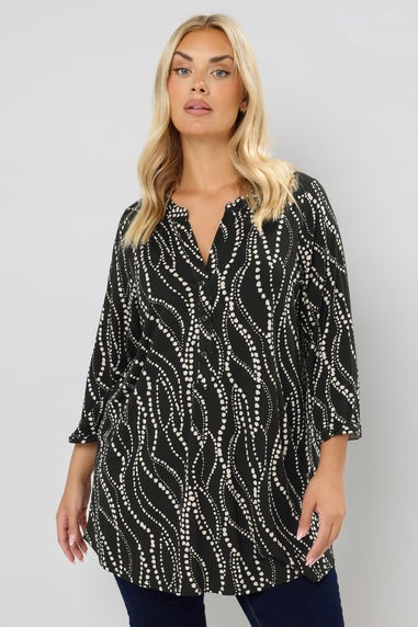 Yours Curve Black Spot Print Half Placket Shirt