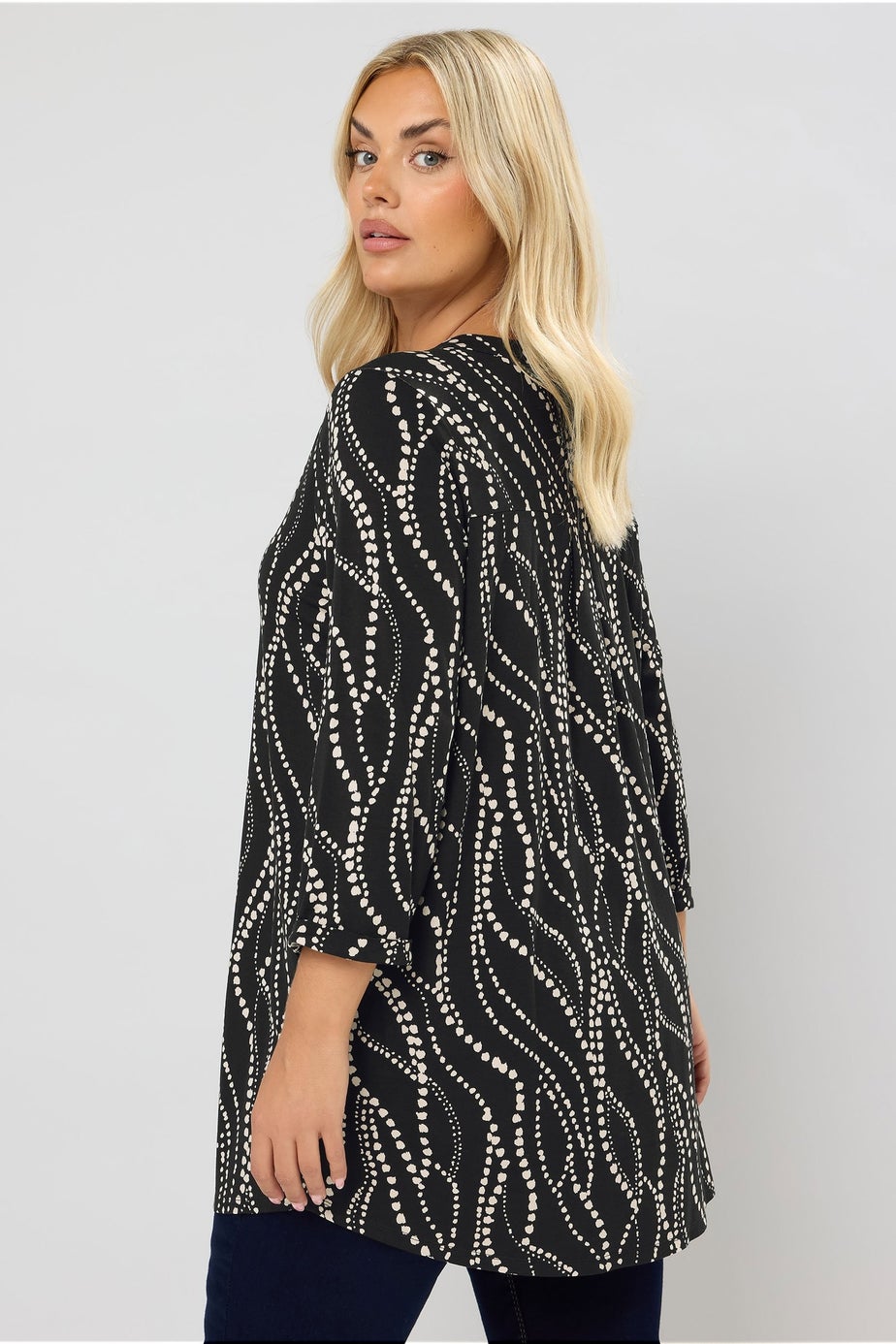 Yours Curve Black Spot Print Half Placket Shirt