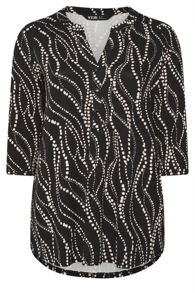 Yours Curve Black Spot Print Half Placket Shirt