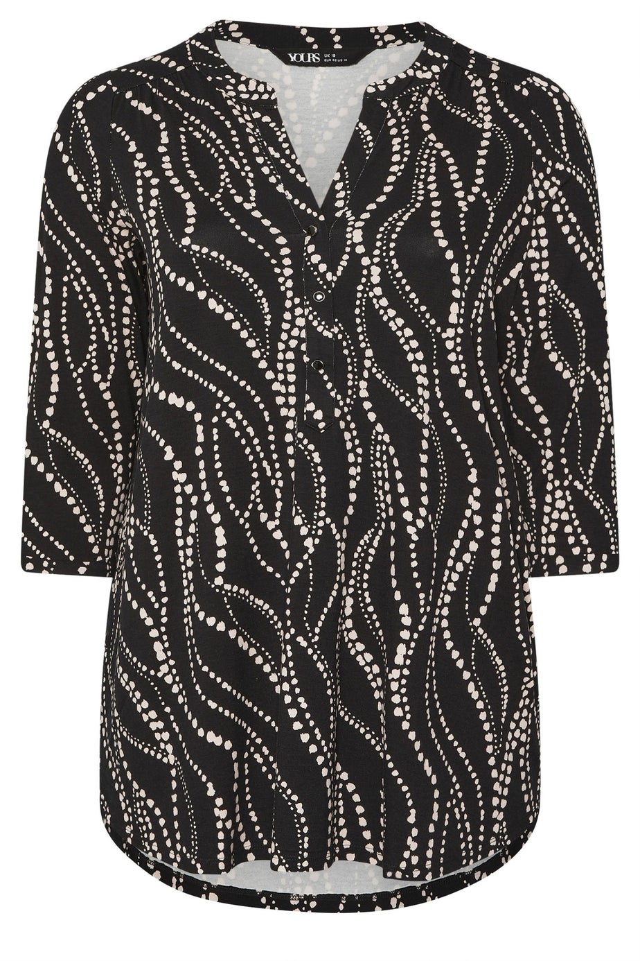 Yours Curve Black Spot Print Half Placket Shirt
