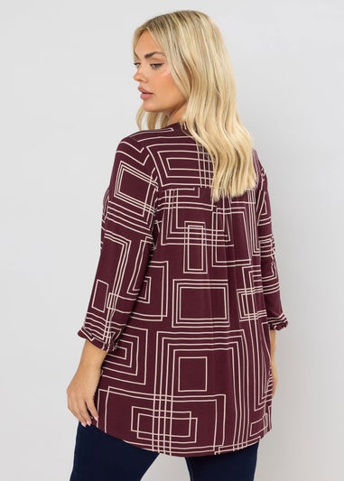 Yours Curve Burgundy Red Abstract Half Placket Shirt