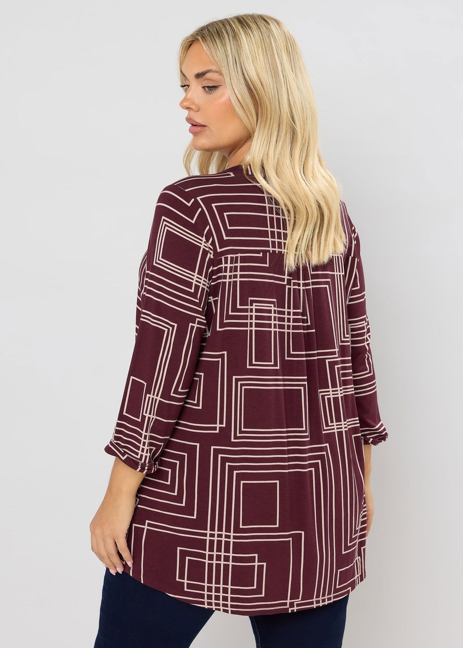 Yours Curve Burgundy Red Abstract Half Placket Shirt