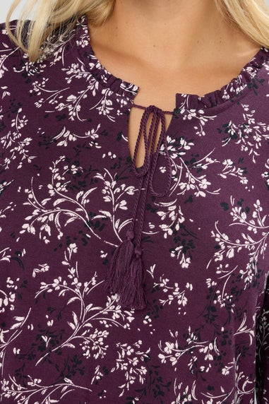 Yours Curve Purple Floral Tie Neck Tiered Blouse