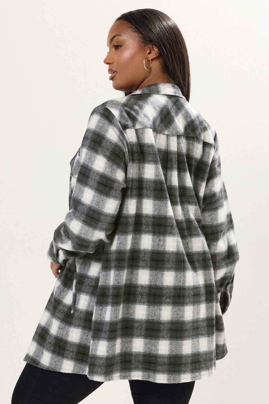 Yours Curve Black & White Check Shacket