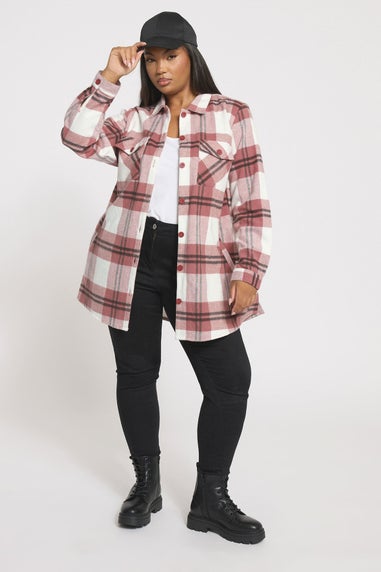 Yours Curve Pink & White Check Shacket