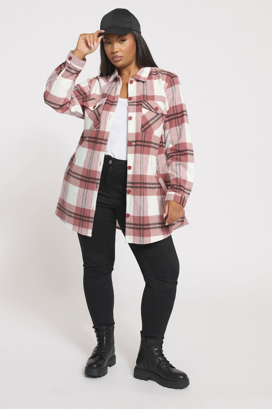 Yours Curve Pink & White Check Shacket