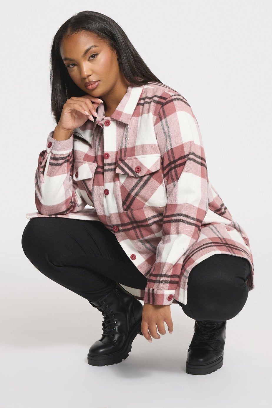 Yours Curve Pink & White Check Shacket