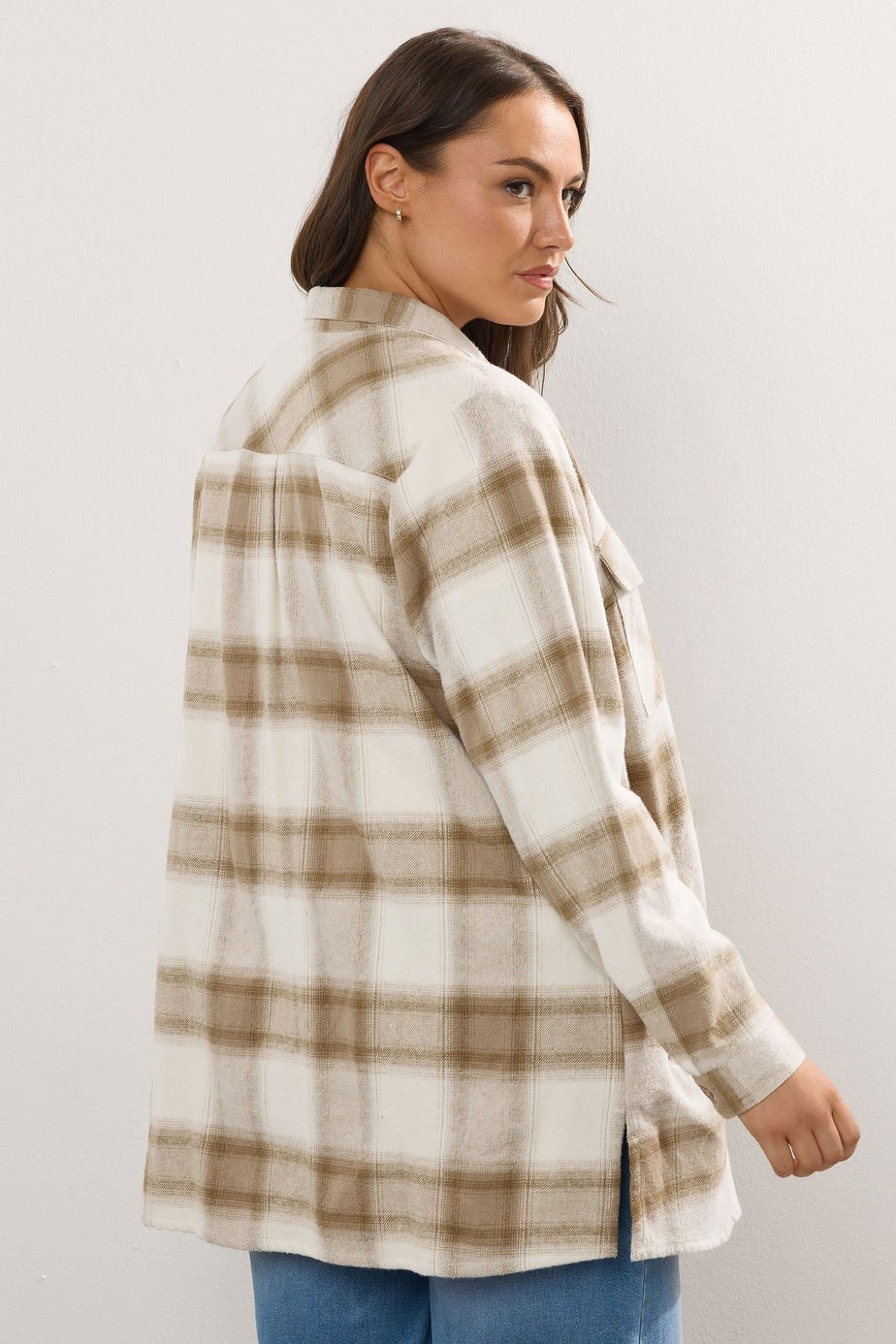 Yours Curve Natural Brown Check Shacket