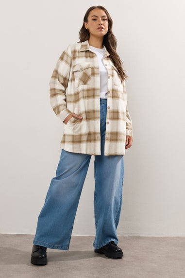Yours Curve Natural Brown Check Shacket