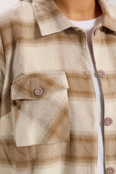 Yours Curve Natural Brown Check Shacket