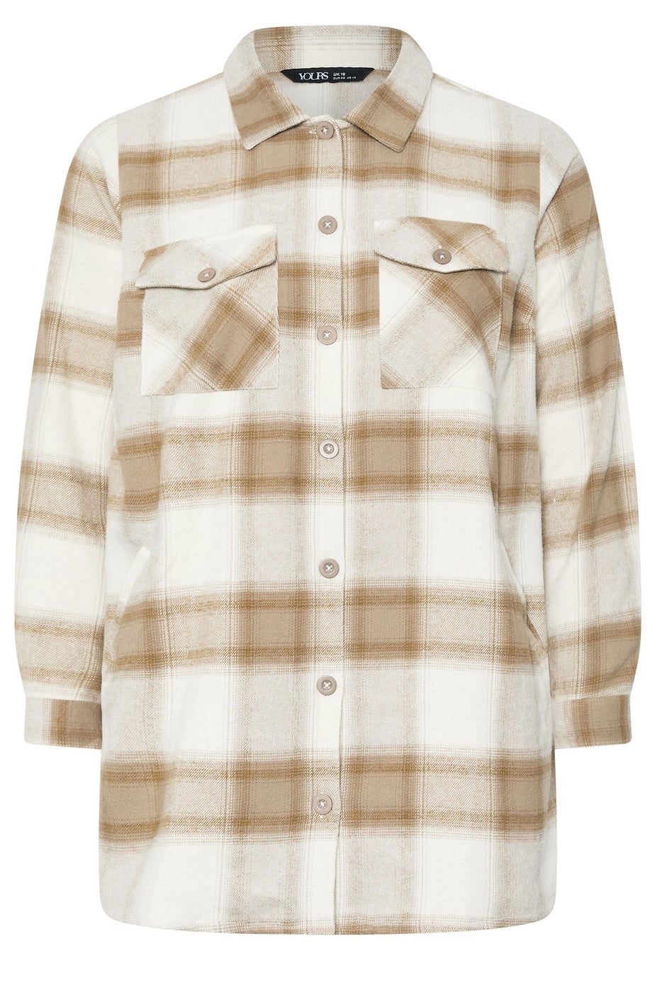 Yours Curve Natural Brown Check Shacket