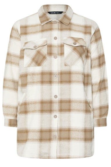 Yours Curve Natural Brown Check Shacket