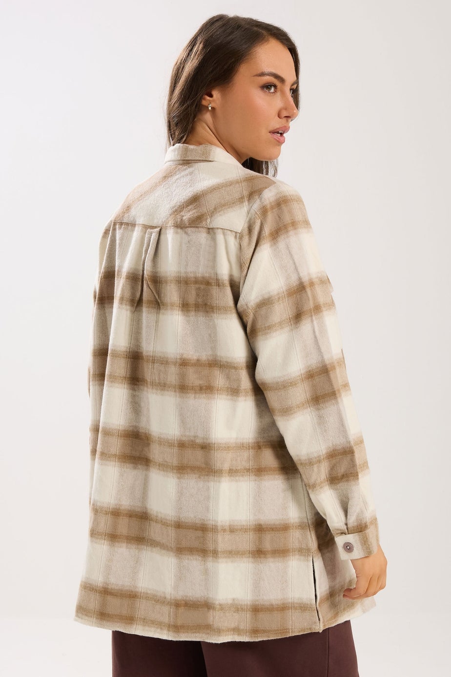 Yours Curve Natural Brown Check Shacket