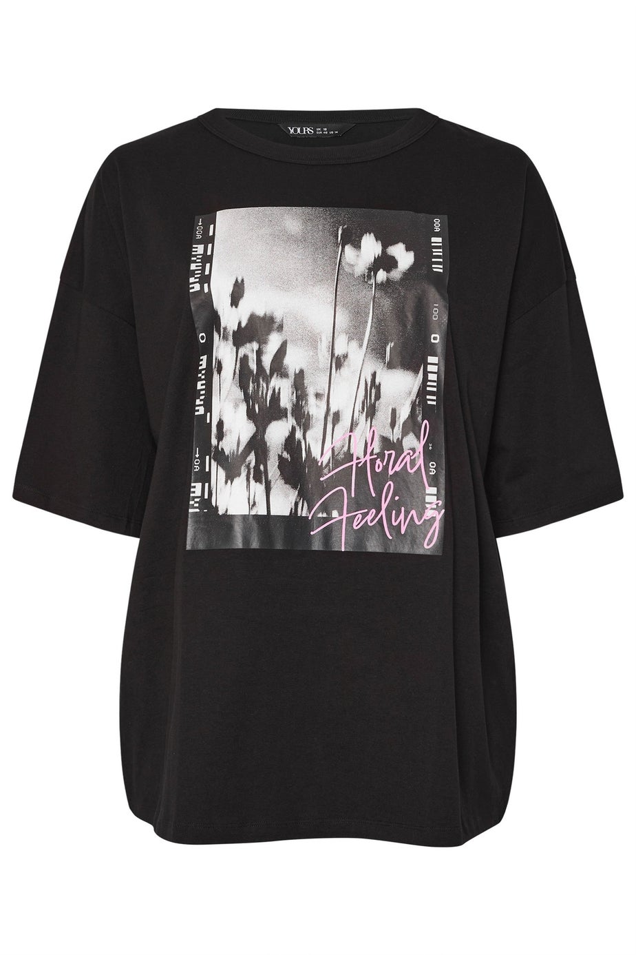 Yours Curve Black 'Floral Feeling' Oversized T-Shirt