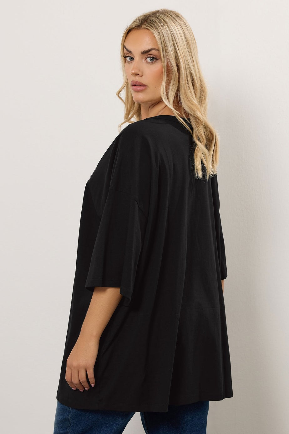 Yours Curve Black 'Floral Feeling' Oversized T-Shirt