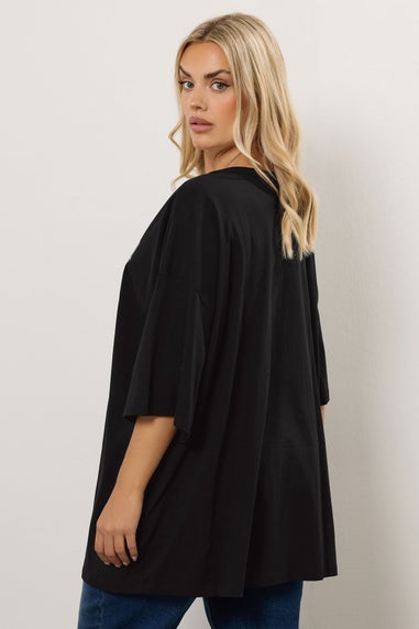 Yours Curve Black 'Floral Feeling' Oversized T-Shirt