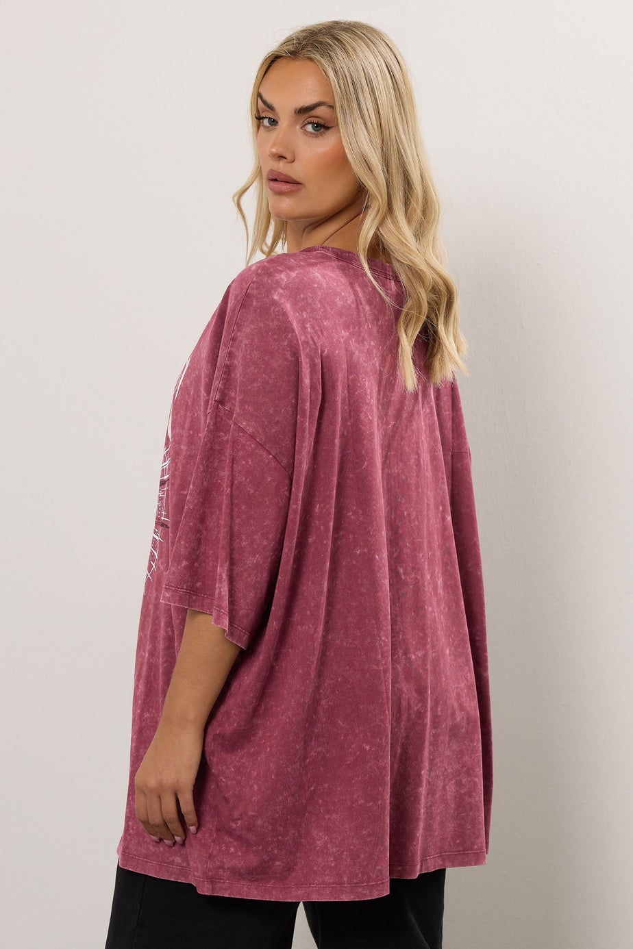 Yours Curve Pink Acid Wash 'Positive Energy' Oversized T-Shirt