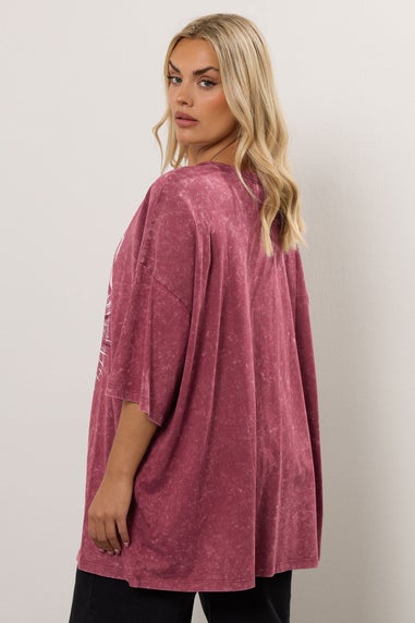 Yours Curve Pink Acid Wash 'Positive Energy' Oversized T-Shirt