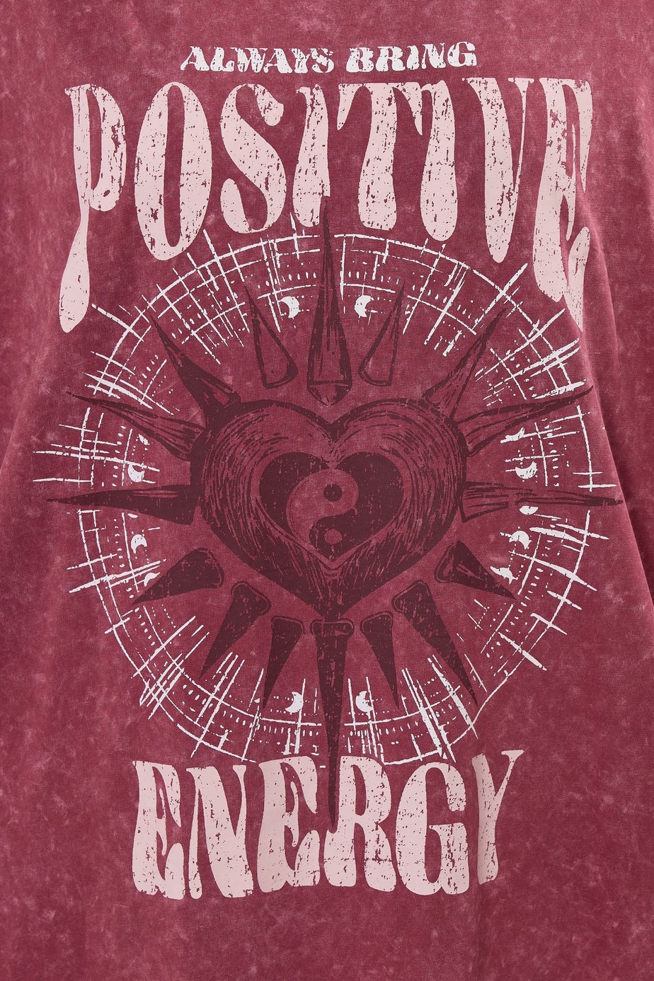 Yours Curve Pink Acid Wash 'Positive Energy' Oversized T-Shirt