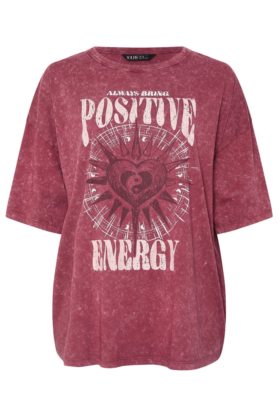 Yours Curve Pink Acid Wash 'Positive Energy' Oversized T-Shirt