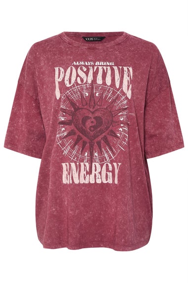 Yours Curve Pink Acid Wash 'Positive Energy' Oversized T-Shirt