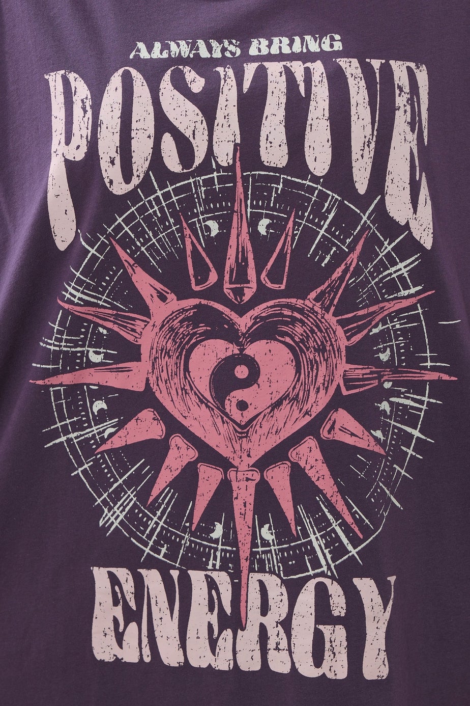 Yours Curve Purple Acid Wash 'Positive Energy' Oversized T-Shirt