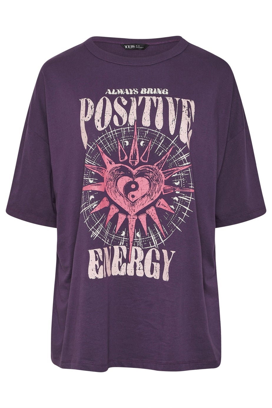 Yours Curve Purple Acid Wash 'Positive Energy' Oversized T-Shirt