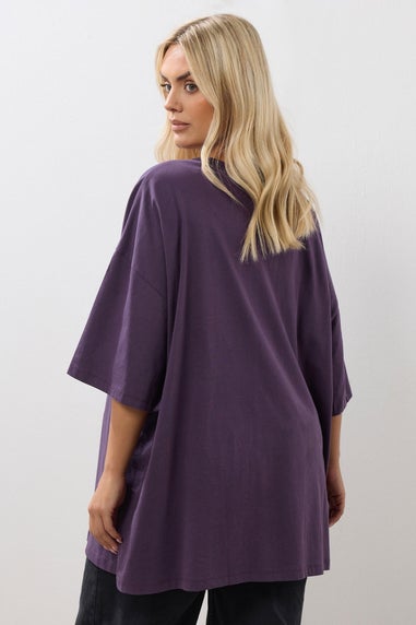 Yours Curve Purple Acid Wash 'Positive Energy' Oversized T-Shirt