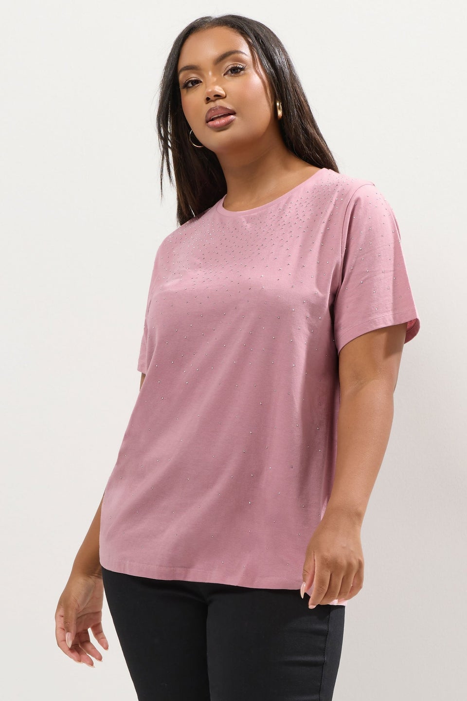 Yours Curve Pink Embellished T-Shirt