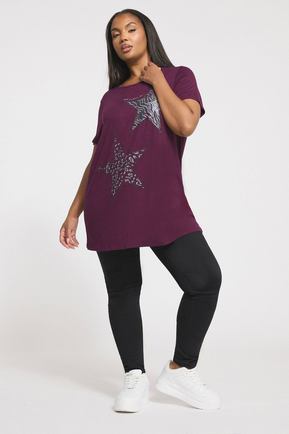 Yours Curve Purple Star Print T-Shirt