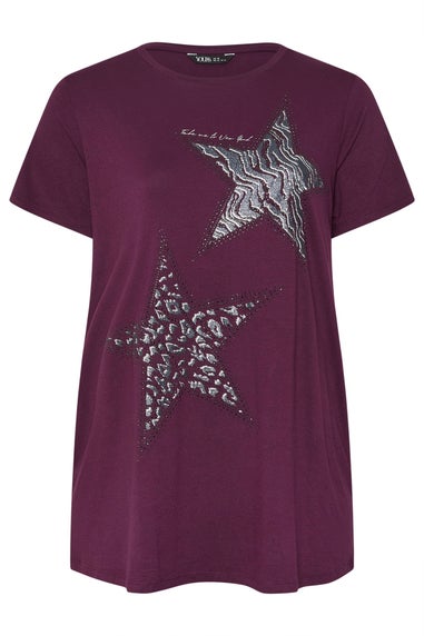 Yours Curve Purple Star Print T-Shirt