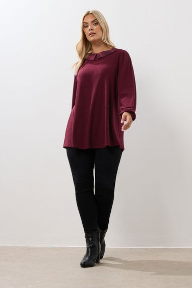 Yours Curve Red Check Collar Ribbed Top