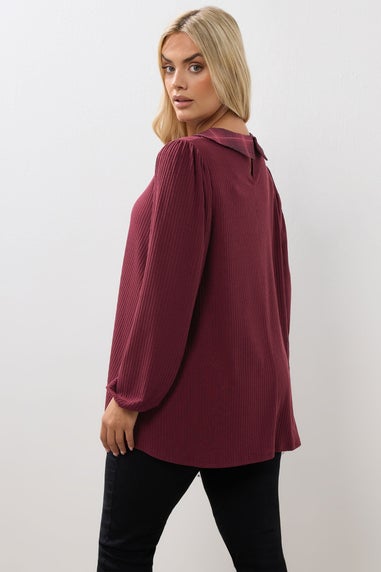 Yours Curve Red Check Collar Ribbed Top