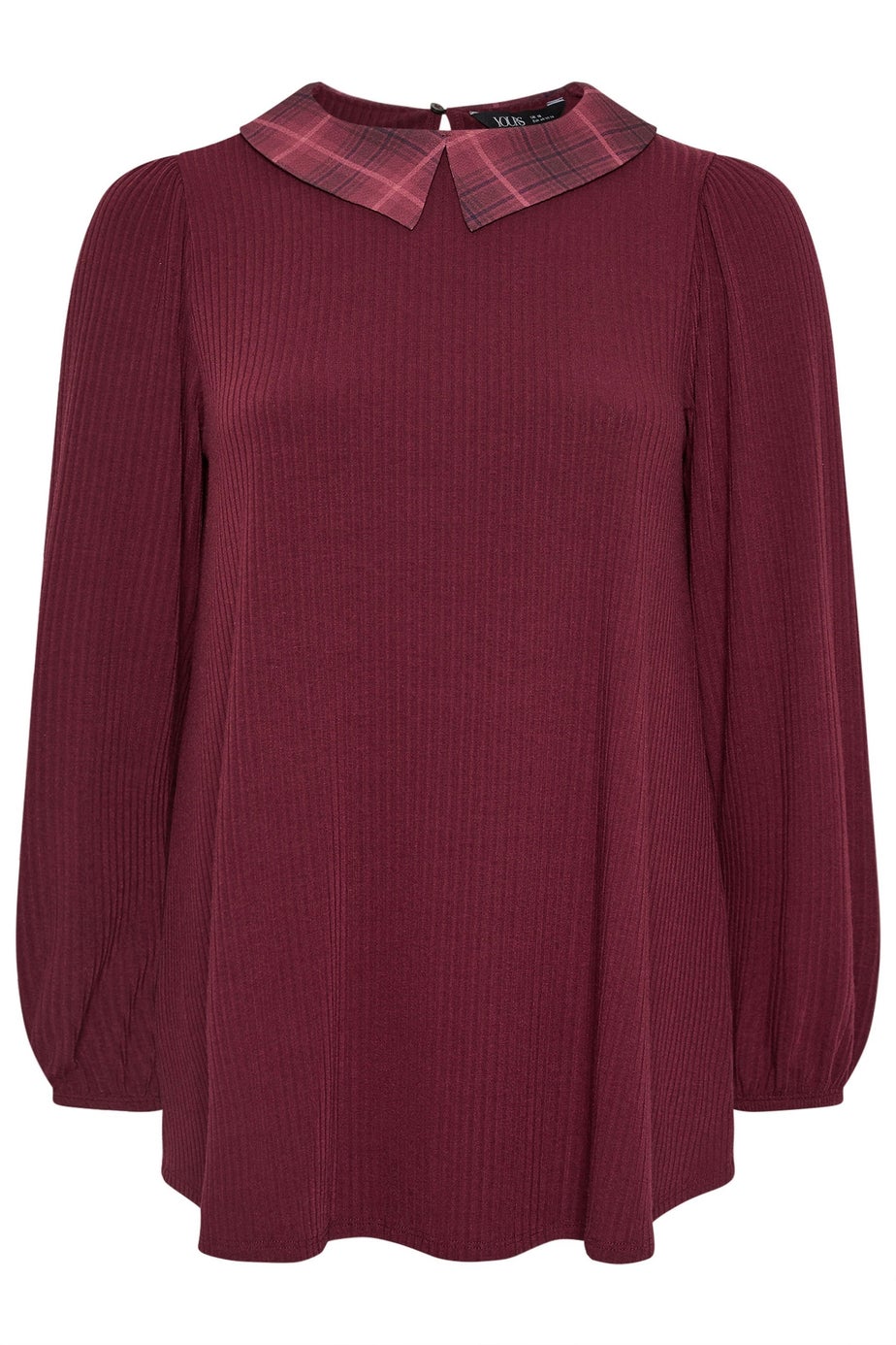 Yours Curve Red Check Collar Ribbed Top