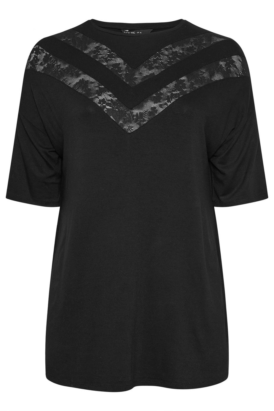 Yours Curve Black Chevron Lace Insert T-Shirt