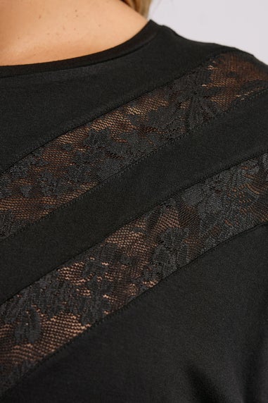 Yours Curve Black Chevron Lace Insert T-Shirt