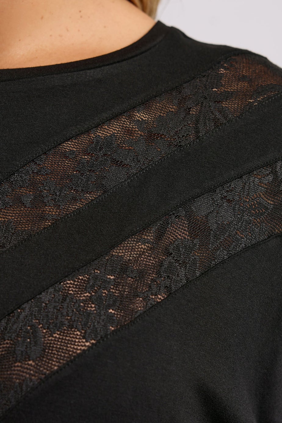 Yours Curve Black Chevron Lace Insert T-Shirt