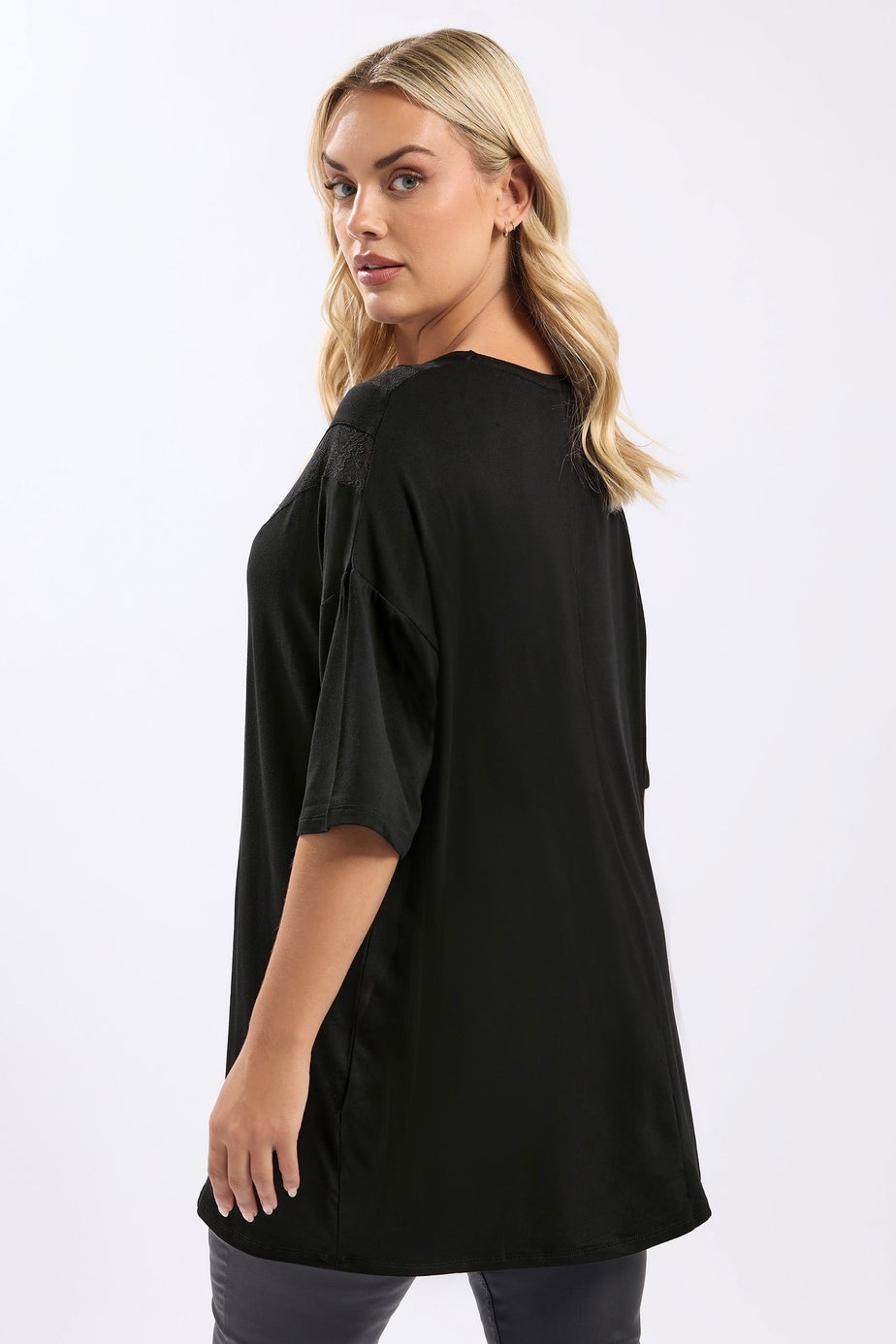 Yours Curve Black Chevron Lace Insert T-Shirt