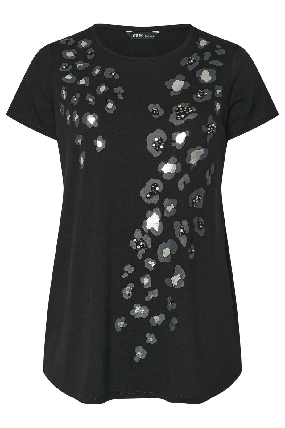 Yours Curve Black Leopard Embellished T-Shirt