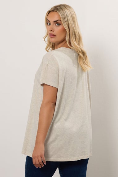 Yours Curve Natural Brown 'Rediscovered Treasures' Heart Print T-Shirt