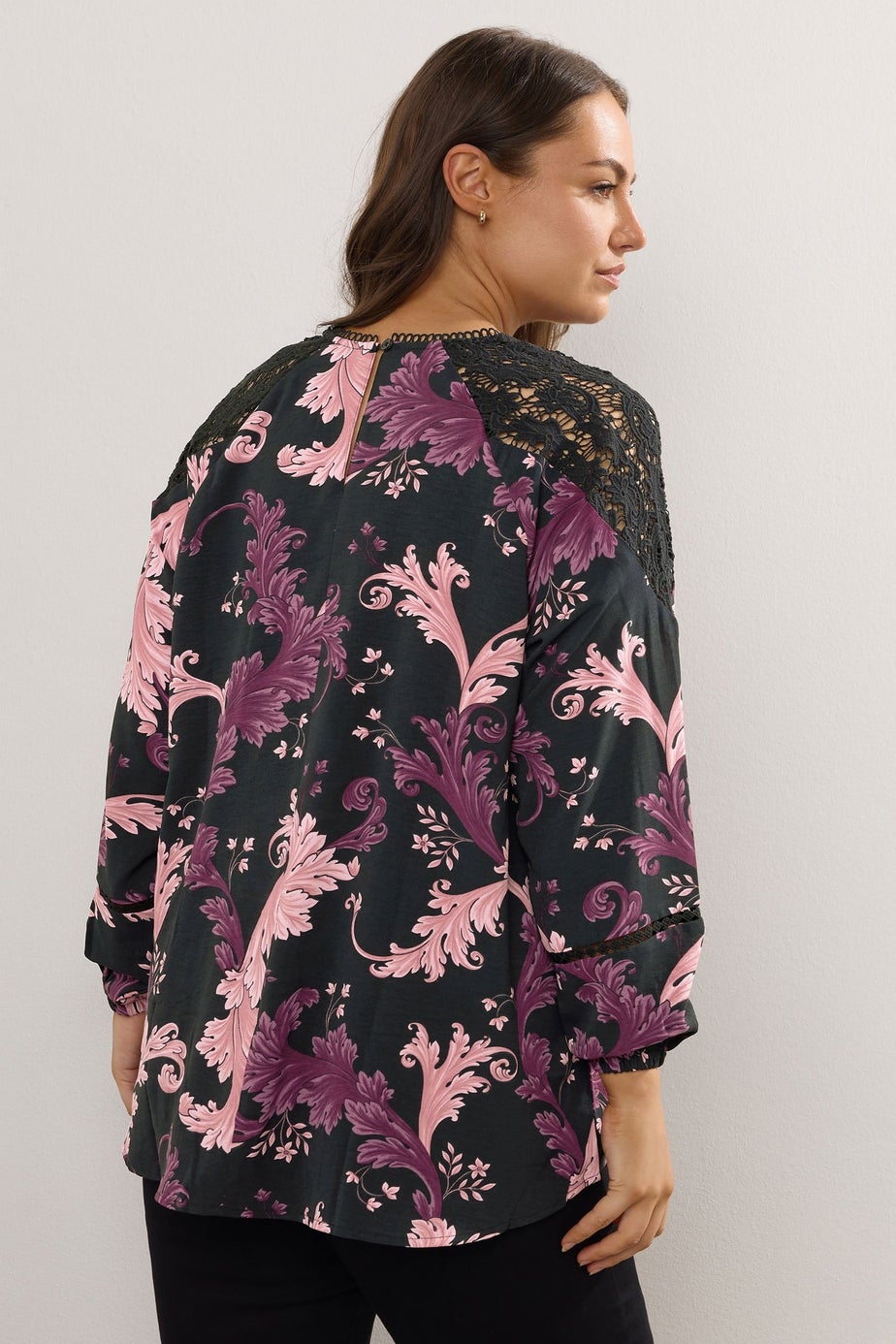 Yours Curve Black Paisley Lace Insert Blouse
