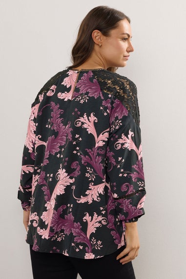 Yours Curve Black Paisley Lace Insert Blouse