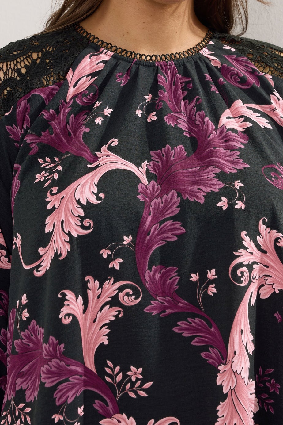 Yours Curve Black Paisley Lace Insert Blouse