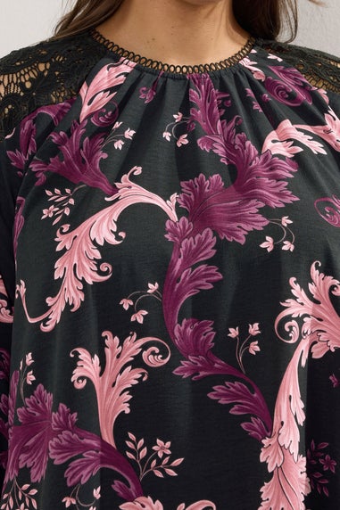 Yours Curve Black Paisley Lace Insert Blouse