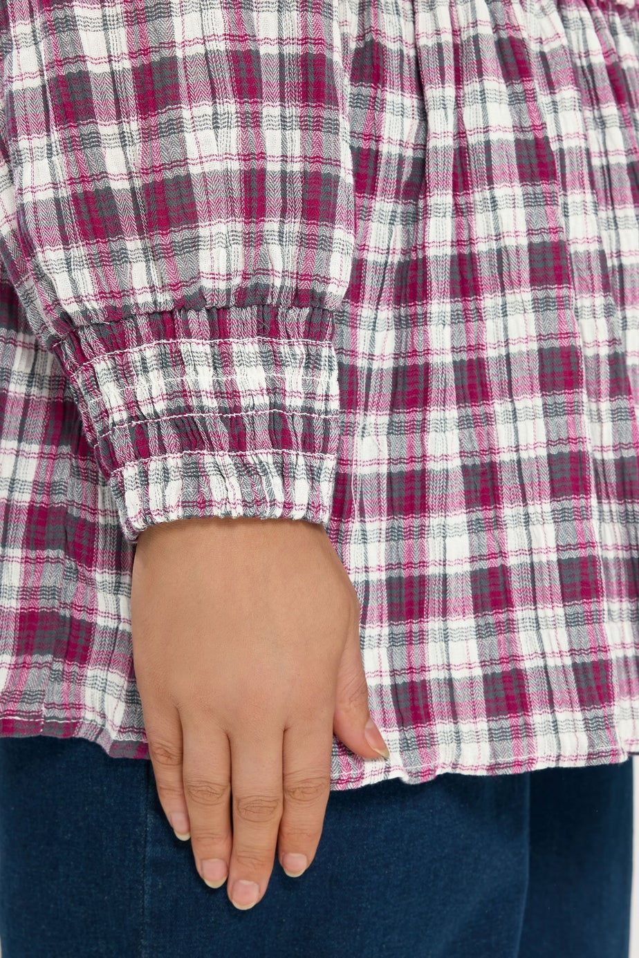 Yours Curve Pink Check Shirred Peplum Top