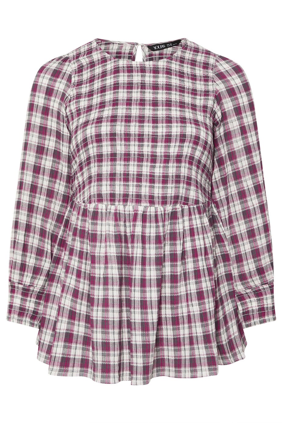 Yours Curve Pink Check Shirred Peplum Top