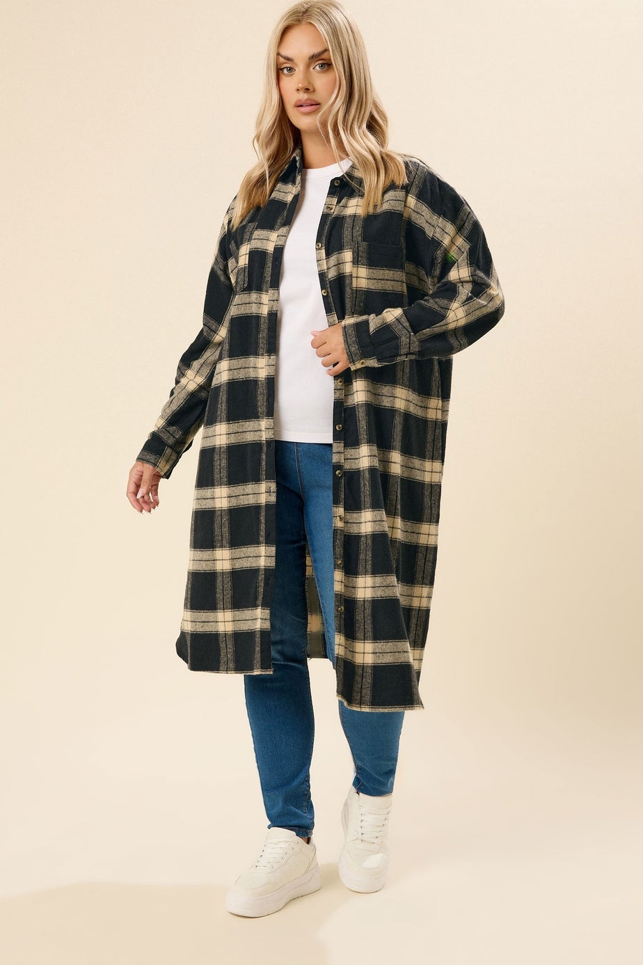 Yours Curve Black Longline Check Shirt